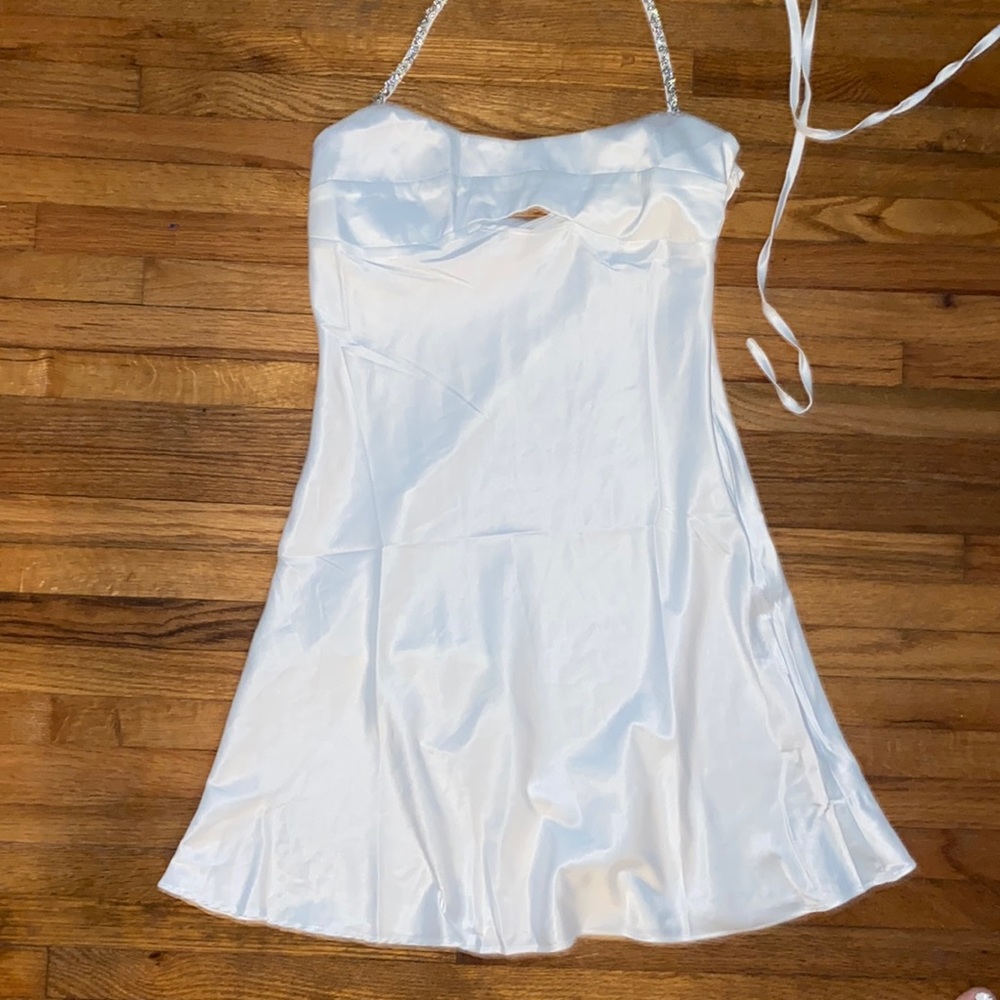 White Mini dress with cutout and diamond halter strap
